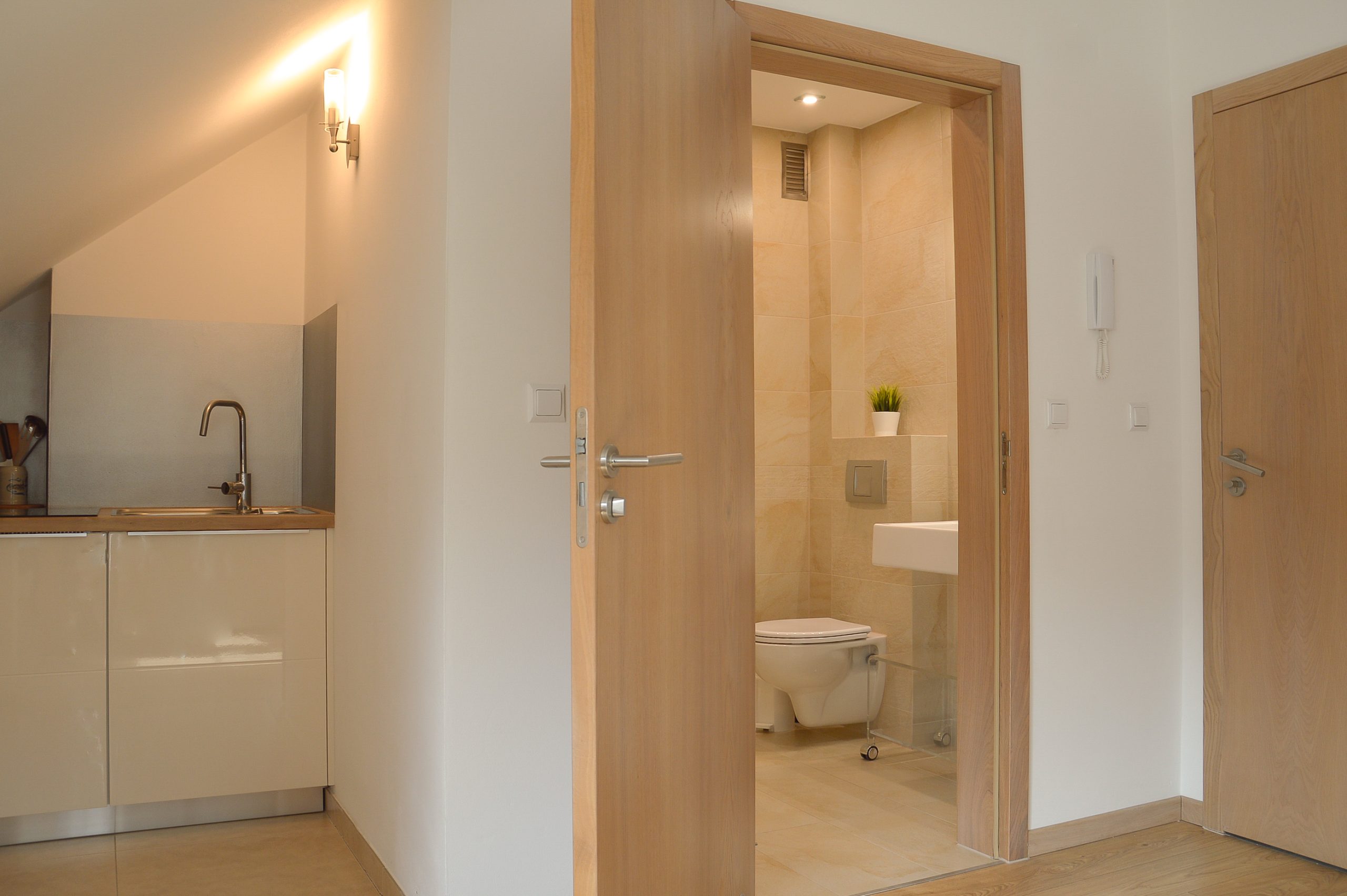 Wyrazisty apartament studio z prywatną łazienką oraz białą kuchnią na wysoki połysk, noclegi, agroturystyka, małopolska