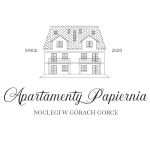 Ciemna wersja logo Apartamentów Agroturystycznych Papiernia, noclegi w górach Gorce