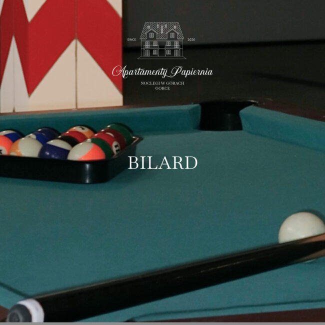 W ofercie Apartamenty Papiernia, noclegi w górach Gorce - bilard. Pobyt w Gorcach