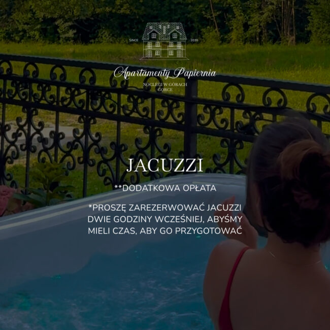 W ofercie Apartamenty Papiernia, noclegi w górach Gorce - jacuzzi