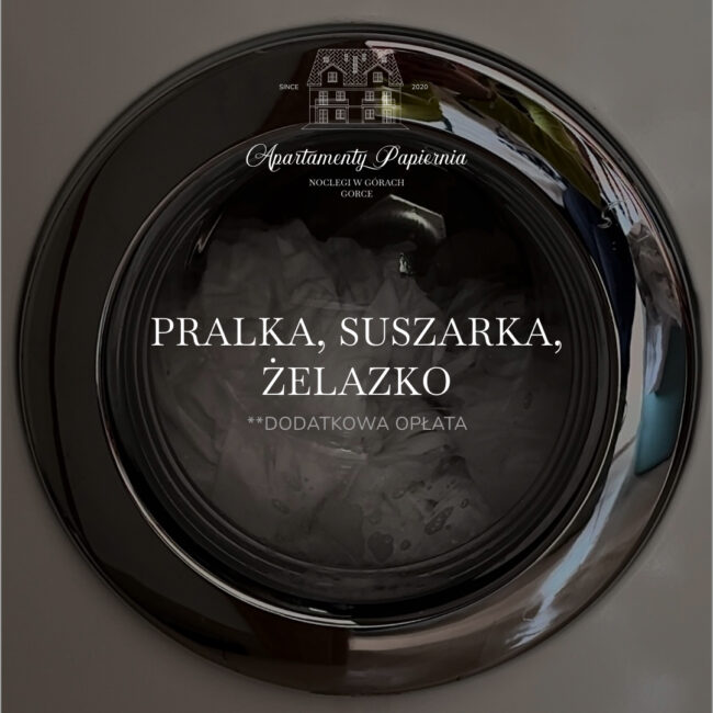 W ofercie Apartamenty Papiernia, noclegi w górach Gorce - pralka, suszarka, żelazko